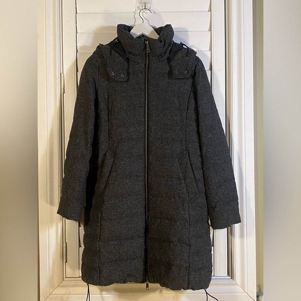 Muji Long Heathered Dark Grey Wool Blended Down Coat Puffer Jacket